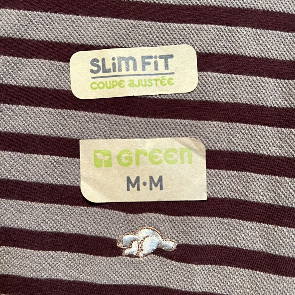 NEW Roots Pique Polo Shirt Slim Fit Burgundy Taupe Striped Beaver Logo Medium - Picture 6 of 12